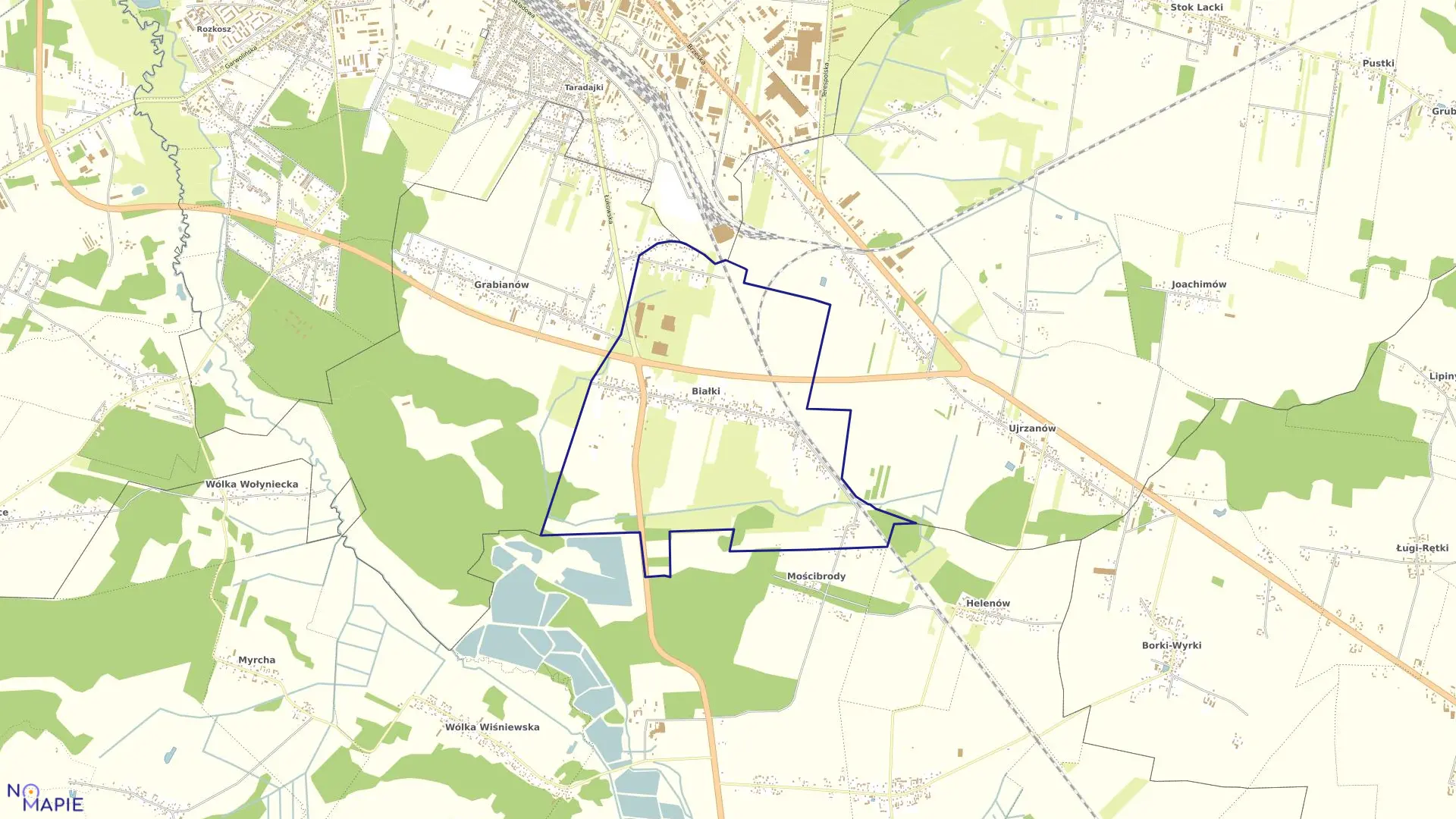 Mapa obrębu BIAŁKI w gminie Siedlce