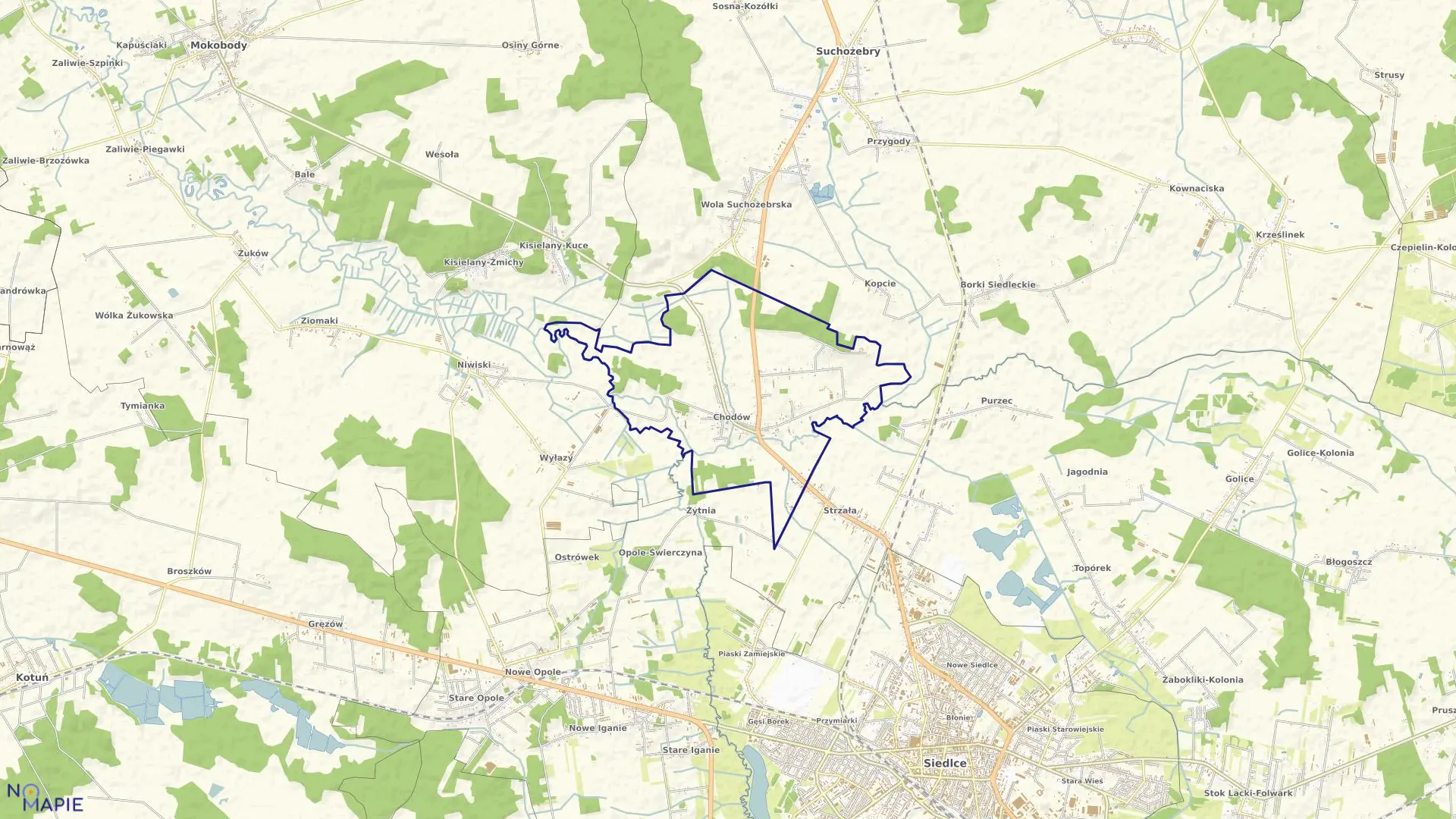 Mapa obrębu CHODÓW w gminie Siedlce