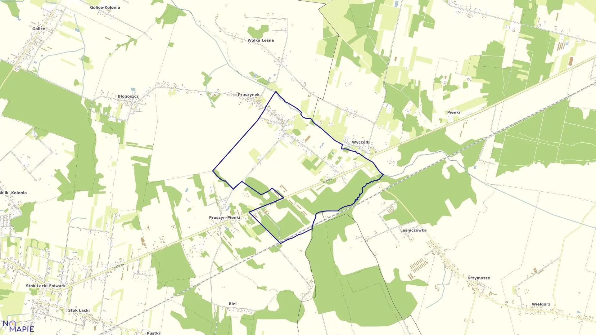 Mapa obrębu PRUSZYN w gminie Siedlce