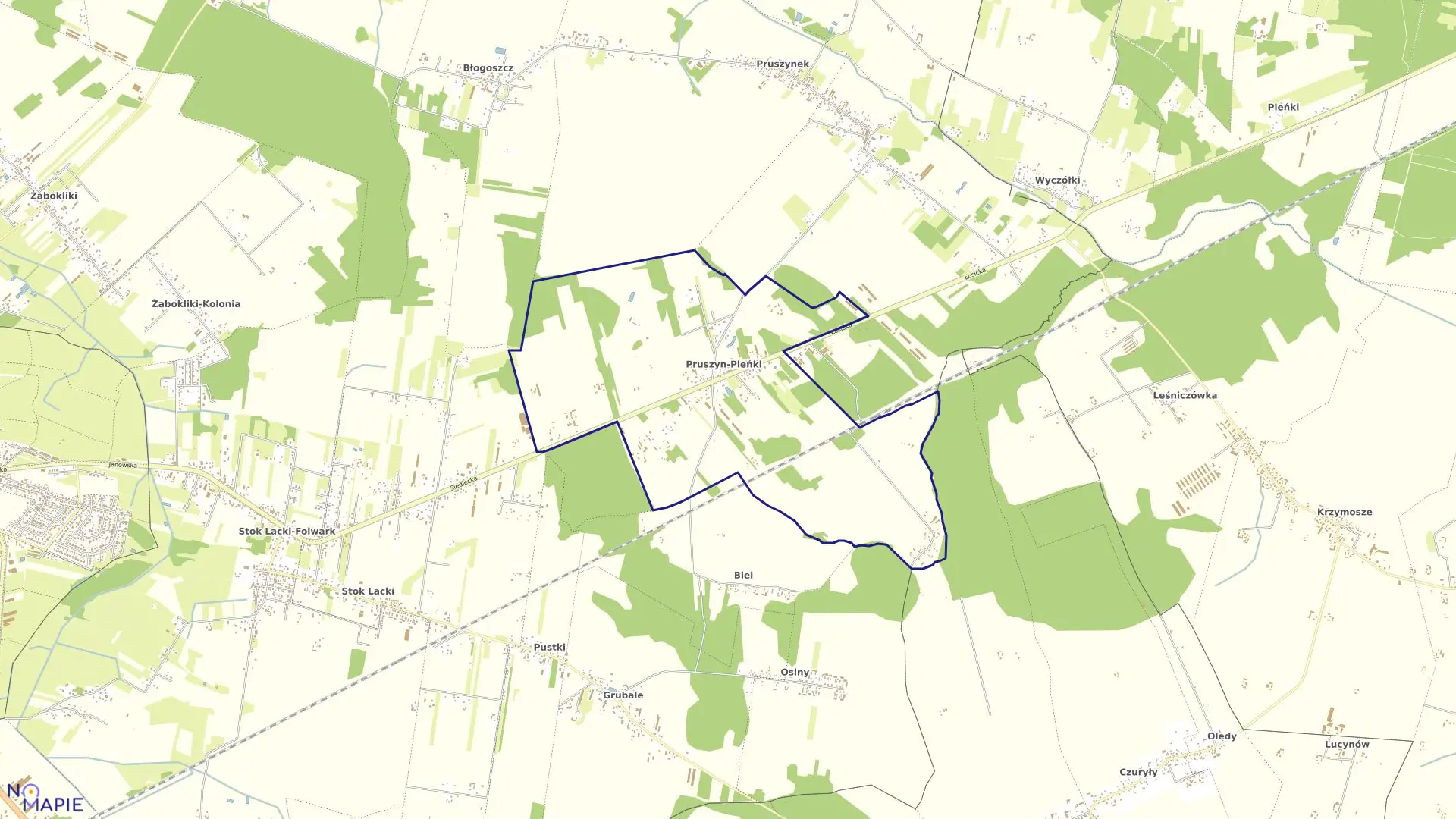 Mapa obrębu PRUSZYN-PIEŃKI w gminie Siedlce