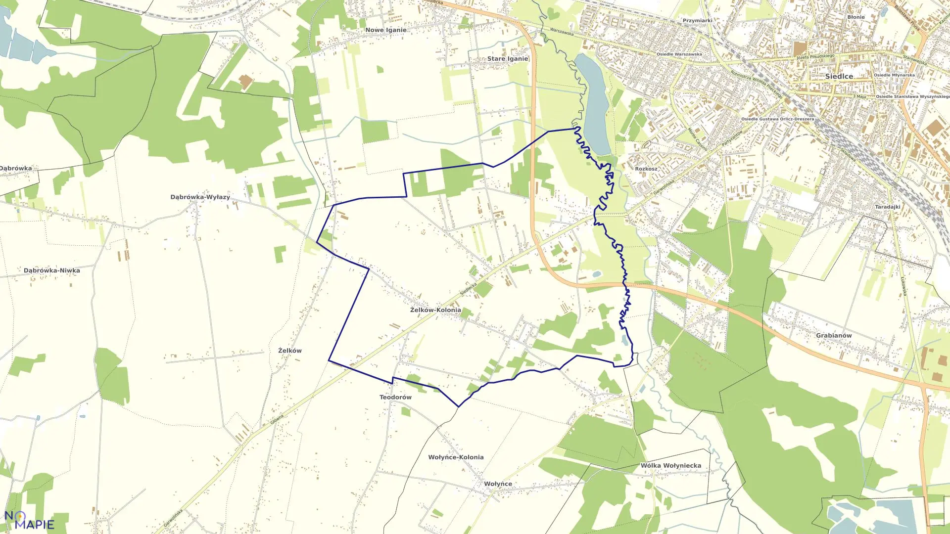 Mapa obrębu ŻELKÓW-KOLONIA w gminie Siedlce